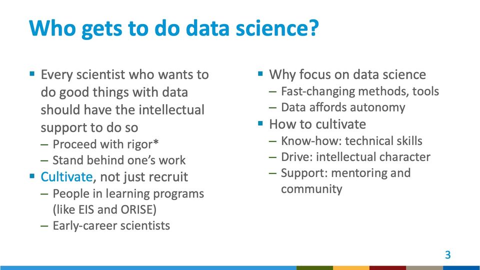 Slide 3: Who gets to do data science?; its text follows