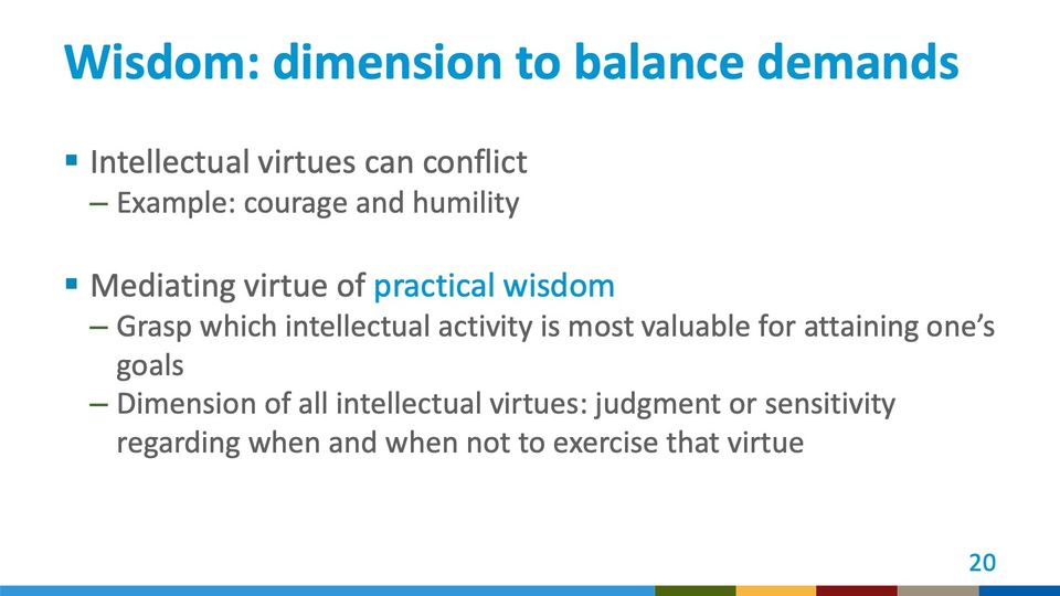 Slide 20: Wisdom: dimension to balance demands; its text follows