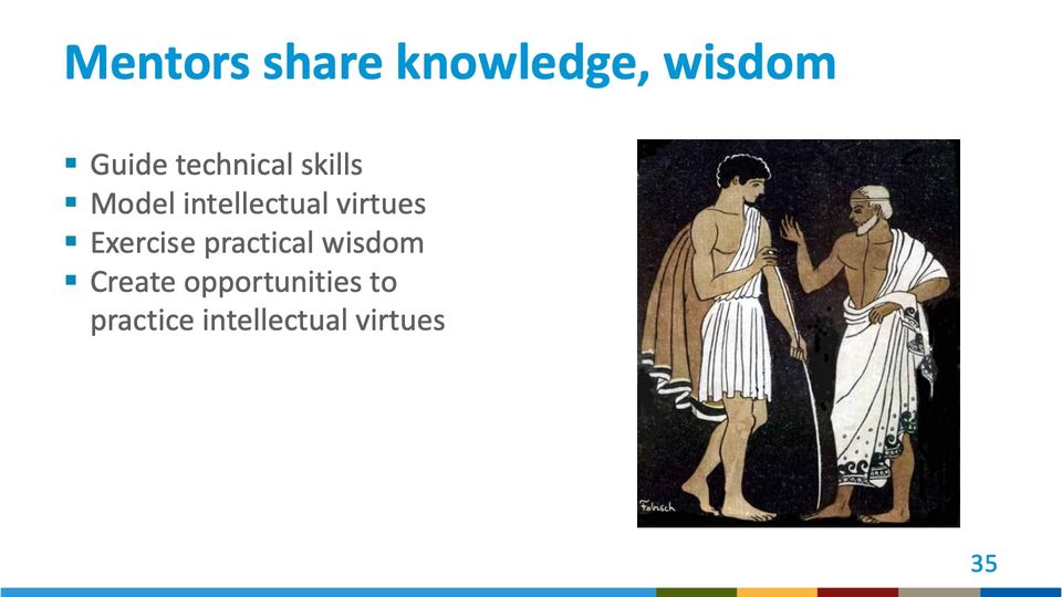 Painting in an ancient Greek vase style: a young man holding a long staff faces a bearded older man who gestures with a raised hand.