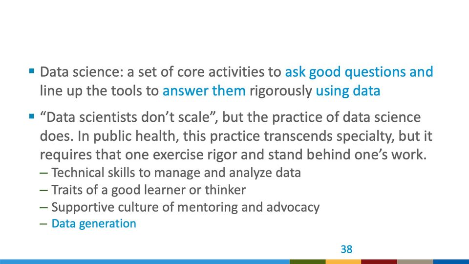 Slide 38: Data science definition notes; its text follows