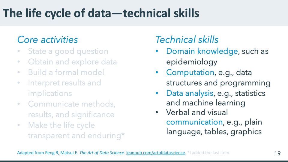 Slide 19: The life cycle of data—technical skills; its text follows