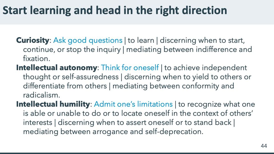 Slide 44: Start learning and head in the right direction; its text follows