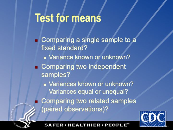 Slide 62: Test for means; its text follows