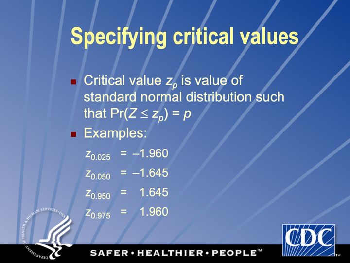 Slide 63: Specifying critical values; its text follows