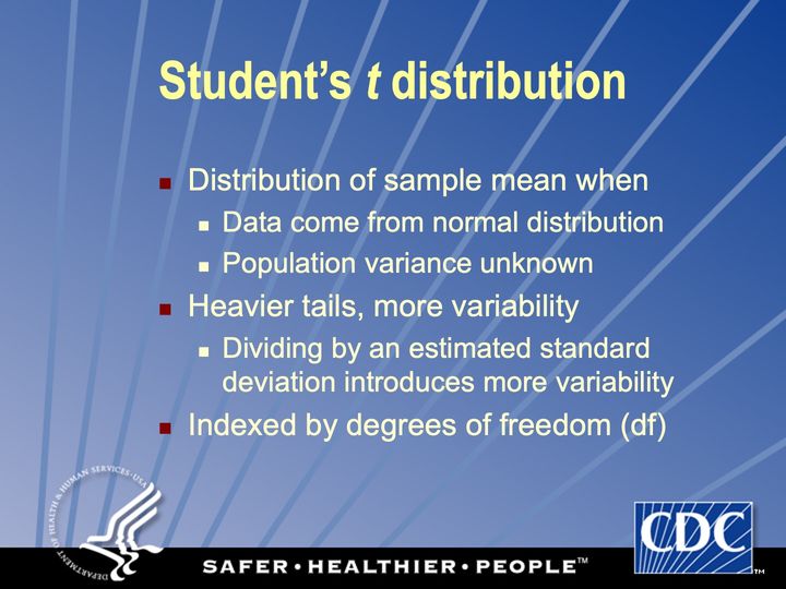 Slide 65: Student’s t distribution; its text follows