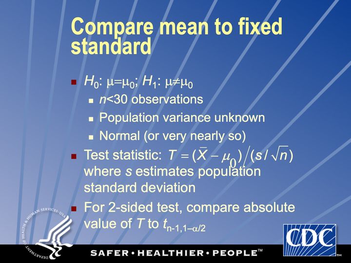 Slide 73: Compare mean to fixed standard [estimated variance]