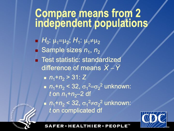 Slide 75: Compare means from 2 independent populations