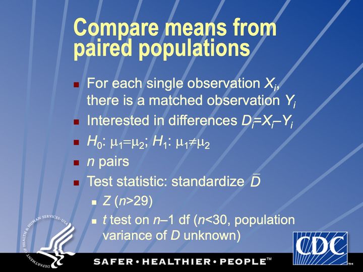 Slide 77: Compare means from paired populations