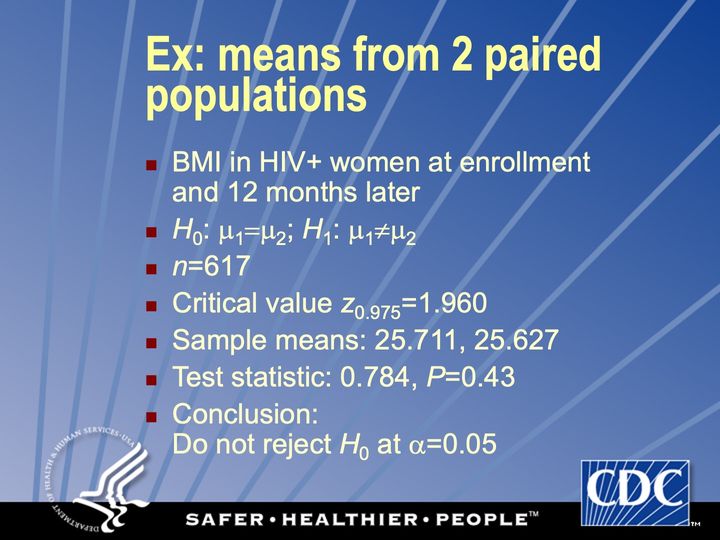 Slide 78: Ex: means from 2 paired populations; its text follows