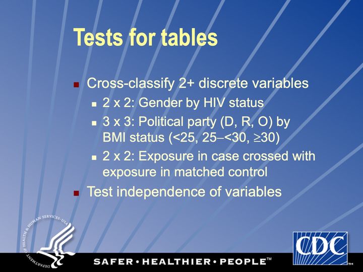 Slide 79: Tests for tables; its text follows
