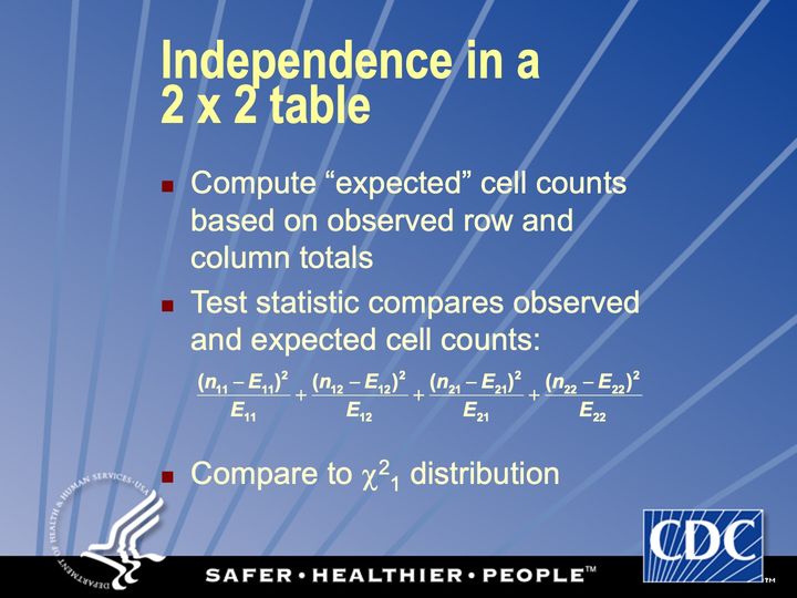 Slide 86: Independence in a 2 x 2 table