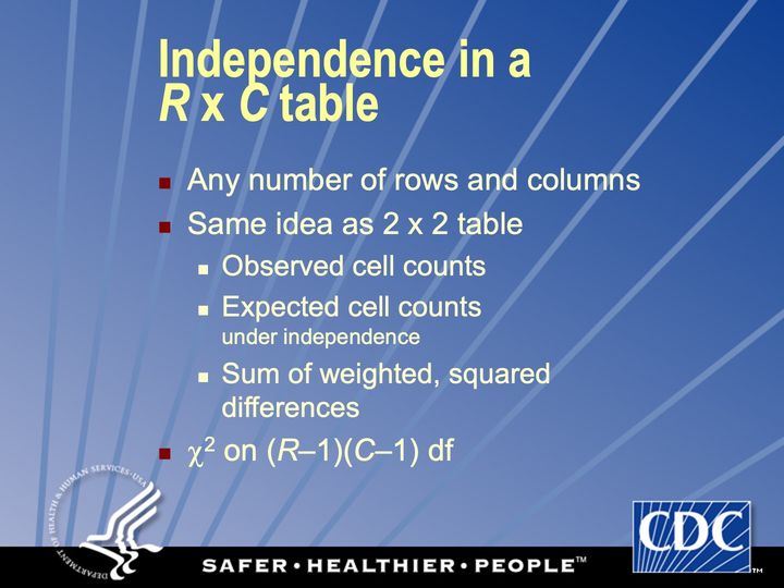 Slide 88: Independence in a R x C table; its text follows