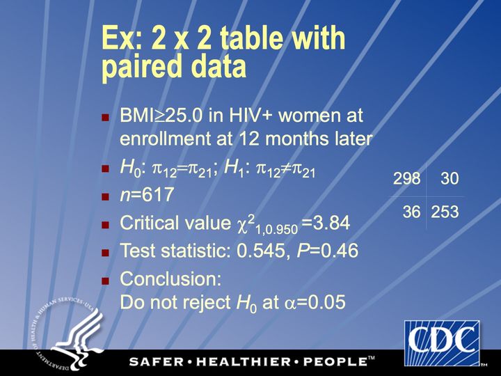 Slide 94: Ex: 2 x 2 table with paired data; its text follows