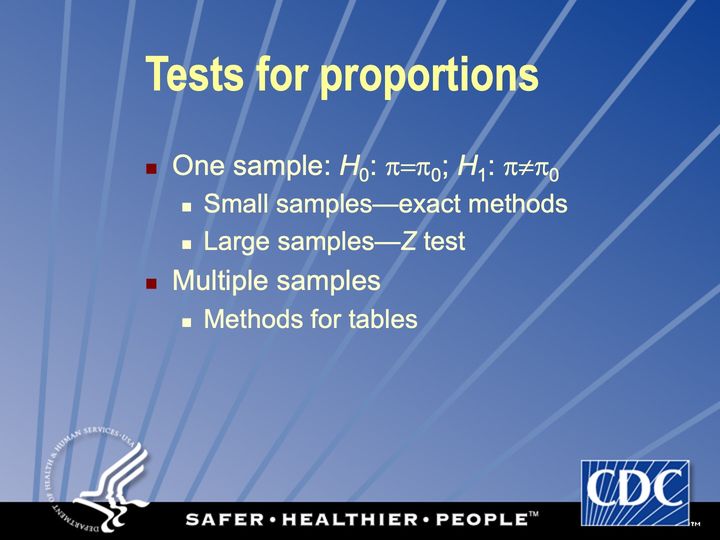 Slide 95: Tests for proportions; its text follows