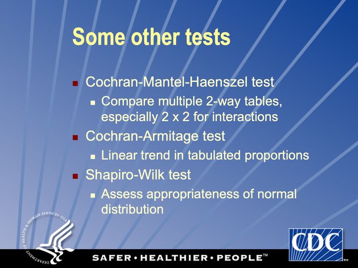 Slide 101: Some other tests; its text follows