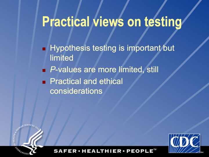 Slide 105: Practical views on testing; its text follows