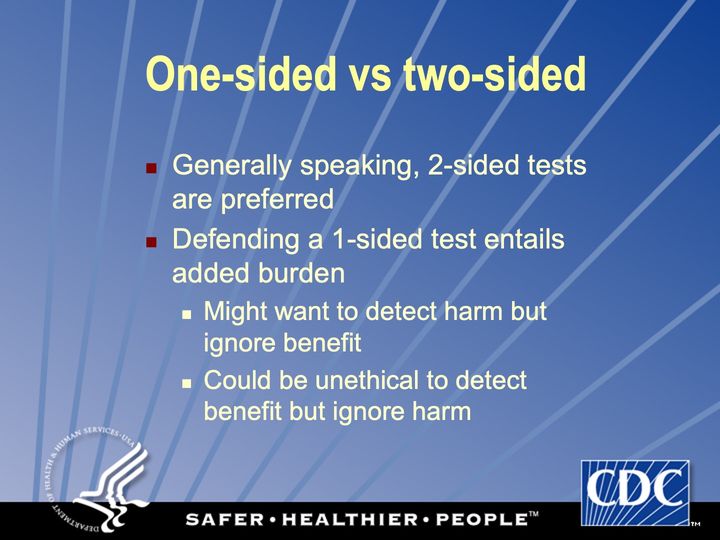 Slide 119: One-sided vs two-sided; its text follows