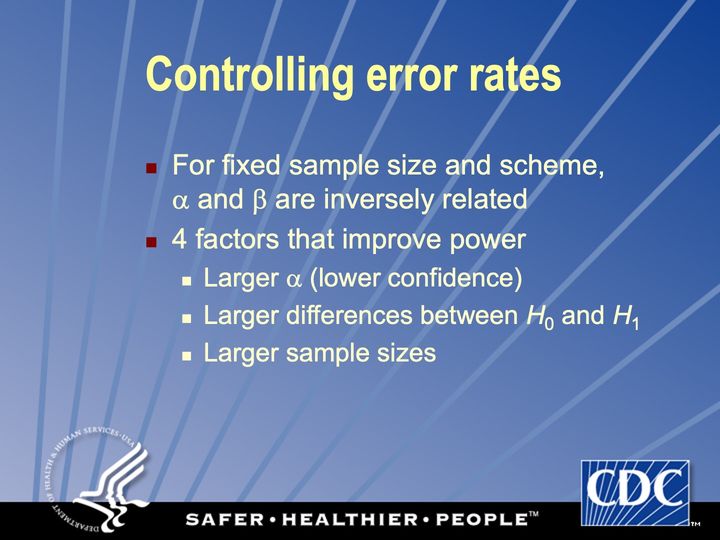 Slide 128: Controlling error rates: larger sample sizes (precision); its text follows