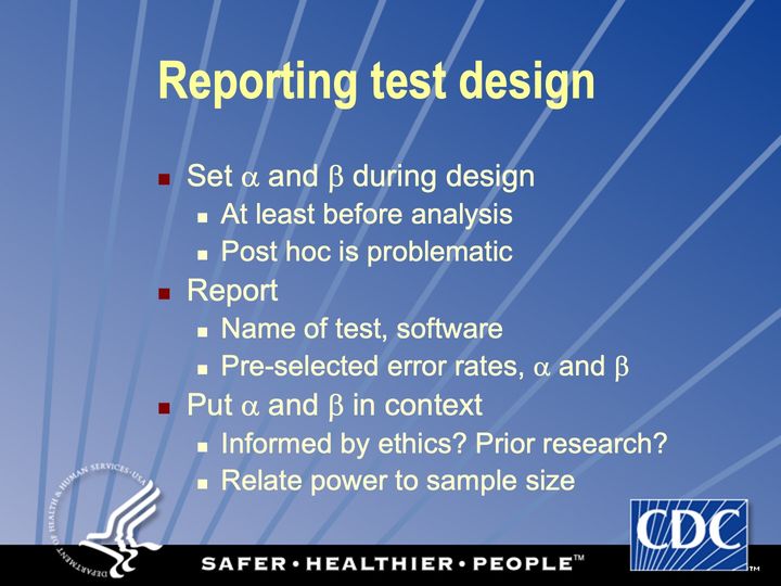 Slide 134: Reporting test design; its text follows
