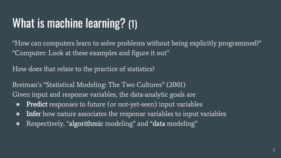 Slide 5: What is machine learning? (1); its text follows