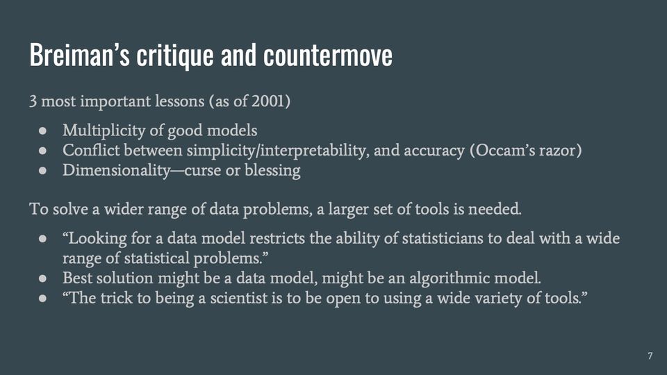 Slide 7: Breiman’s critique and countermove; its text follows