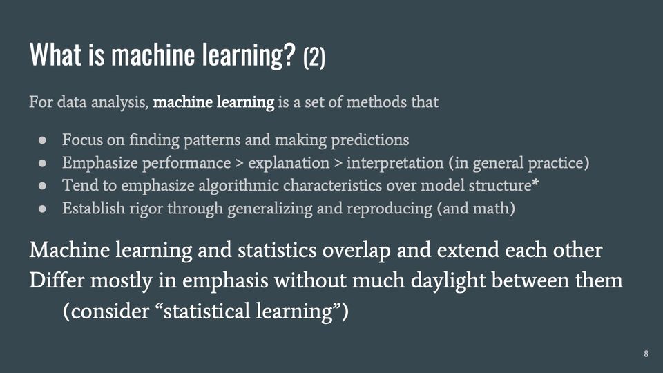 Slide 8: What is machine learning? (2); its text follows