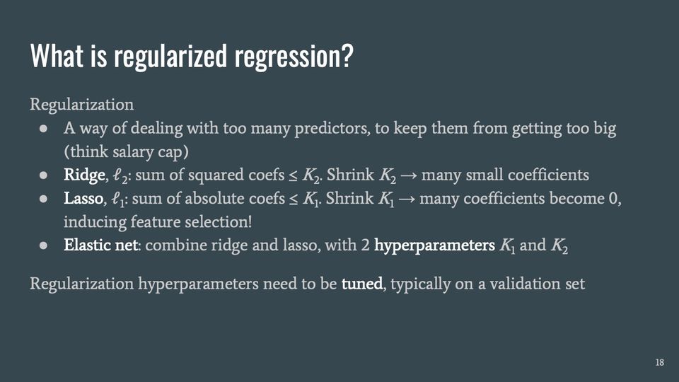 Slide 18: What is regularized regression?; its text follows
