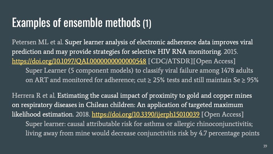 Slide 39: Examples of ensemble methods (1); its text follows
