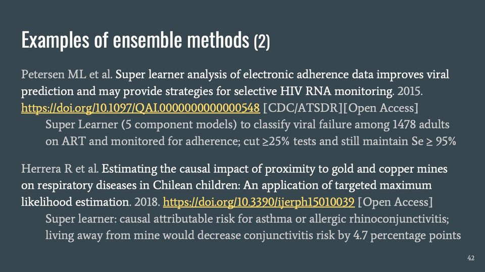 Slide 42: Examples of ensemble methods (2); its text follows