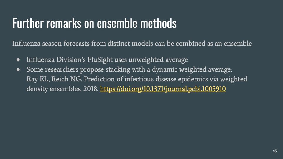 Slide 43: Further remarks on ensemble methods; its text follows