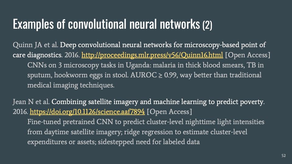 Slide 52: Examples of convolutional neural networks (2); its text follows