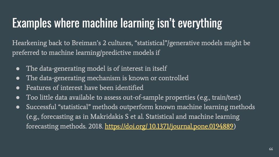 Slide 66: Examples where machine learning isn’t everything; its text follows