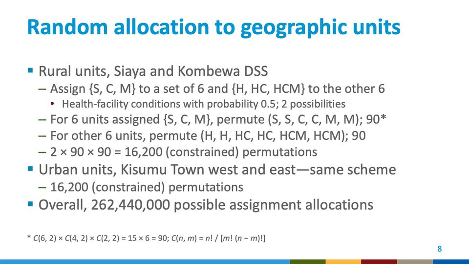 Slide 8: Random allocation to geographic units; its text follows