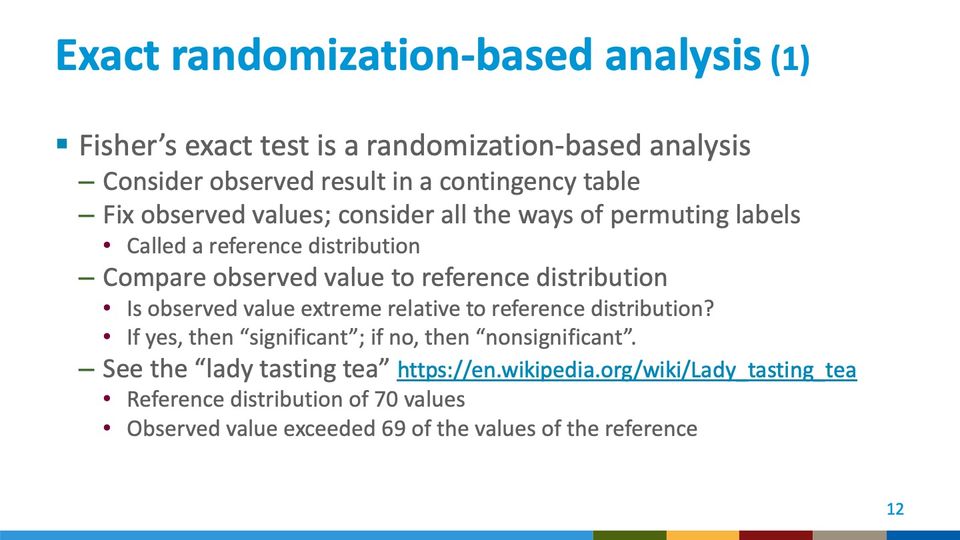 Slide 12: Exact randomization-based analysis (1); its text follows