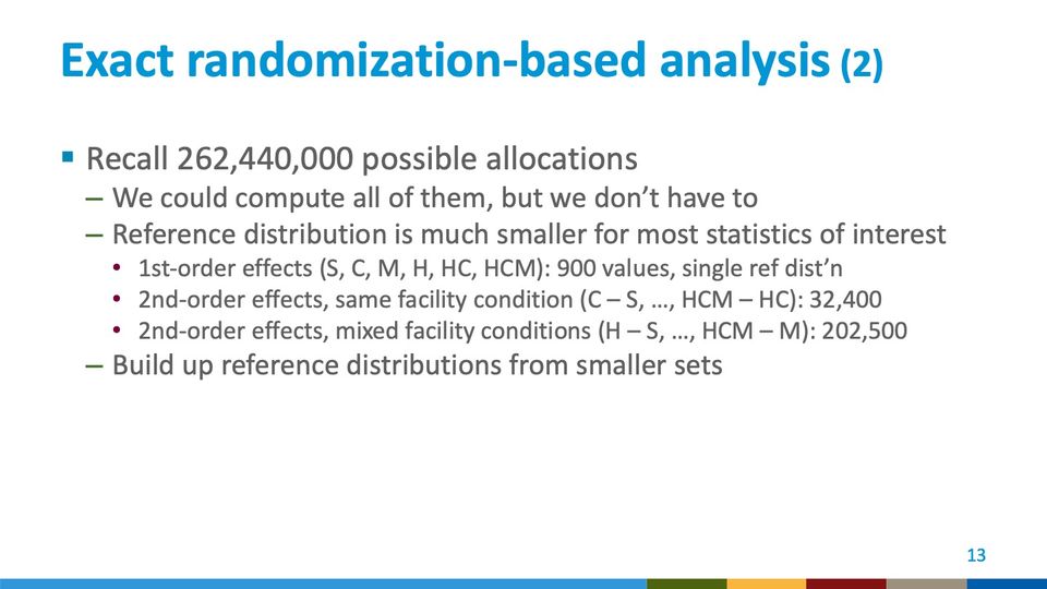 Slide 13: Exact randomization-based analysis (2); its text follows