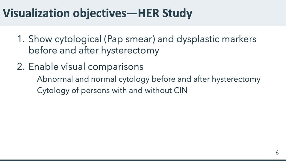 Slide 6: Visualization objectives—HER Study; its text follows
