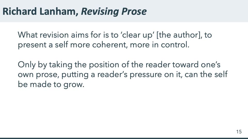 Slide 15: Richard Lanham, Revising Prose; its text follows
