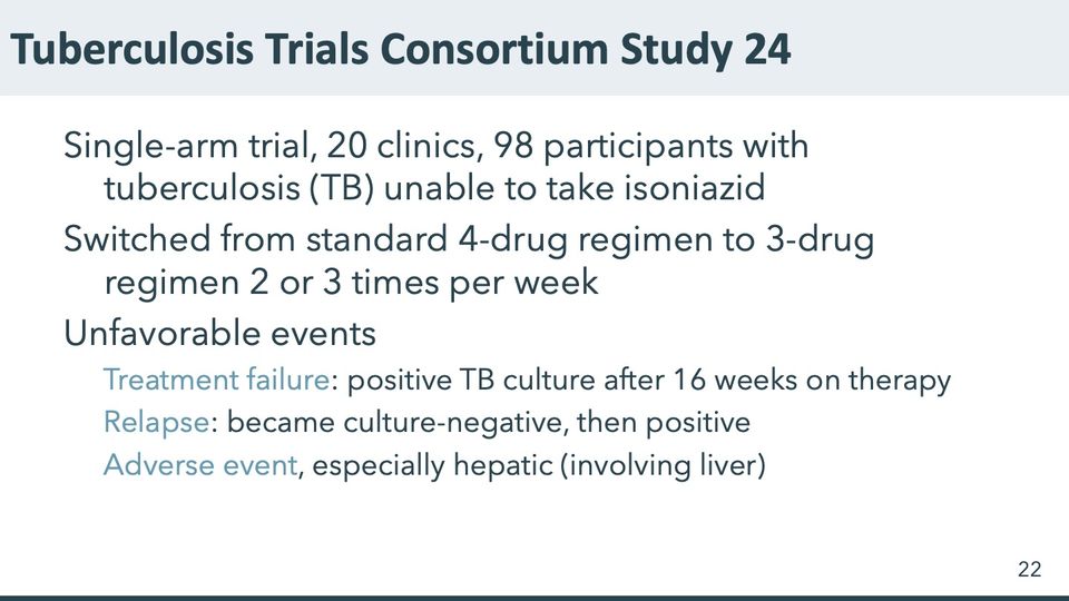 Slide 22: Tuberculosis Trials Consortium Study 24; its text follows