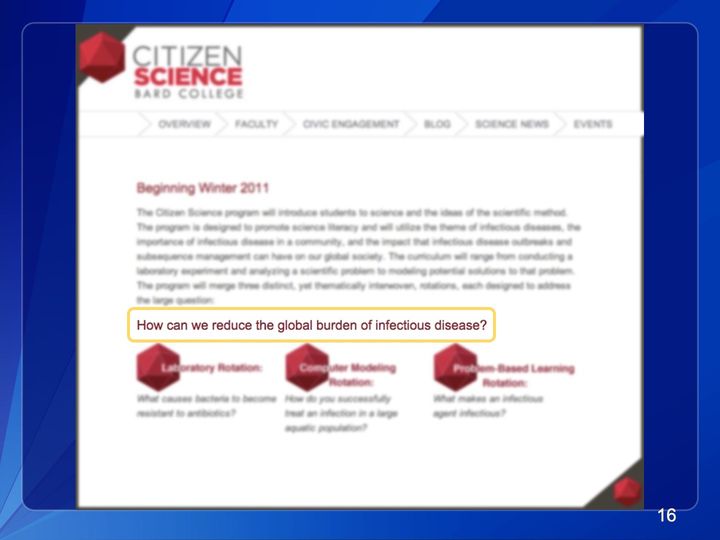 The same Citizen Science web page, its text blurred to draw the reader's focus to one question outlined in yellow.