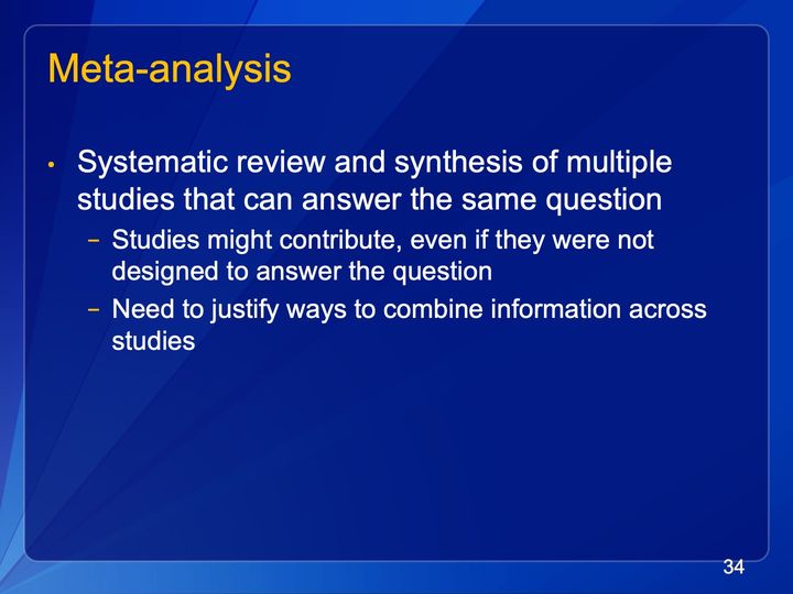 Slide 34: Meta-analysis; its text follows