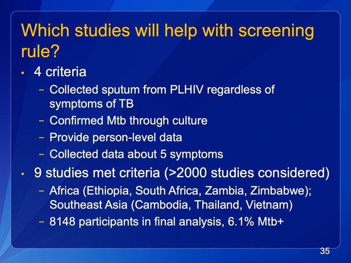 Slide 35: Which studies will help with screening rule?; its text follows