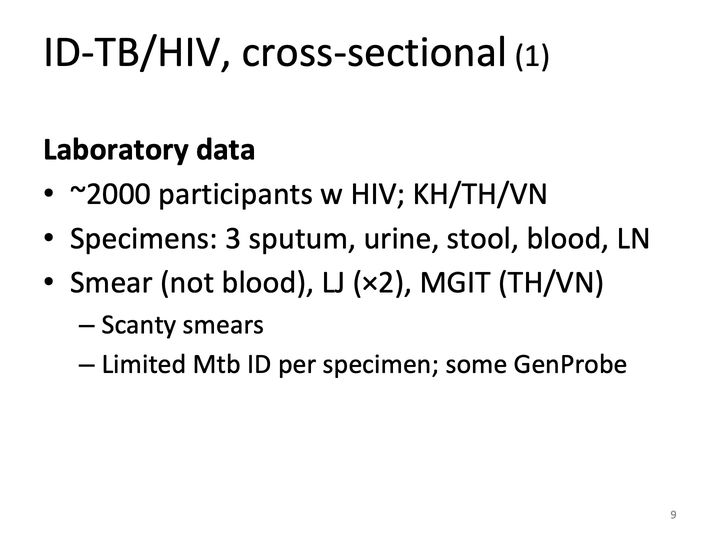 Slide 9: ID-TB/HIV, cross-sectional (1); its text follows