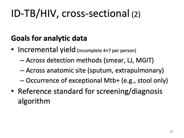 Slide 10: ID-TB/HIV, cross-sectional (2); its text follows