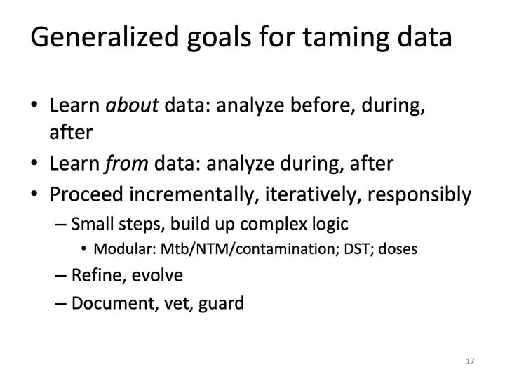 Slide 17: Generalized goals for taming data; its text follows