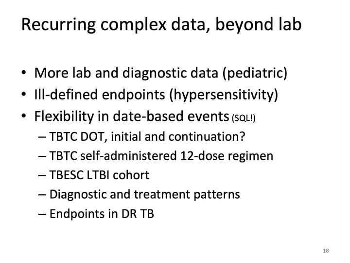 Slide 18: Recurring complex data, beyond lab; its text follows