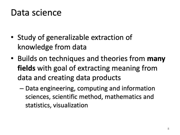 Slide 8: Data science; its text follows