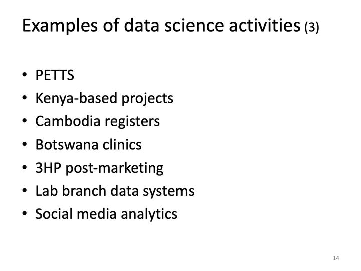 Slide 14: Examples of data science activities (3); its text follows