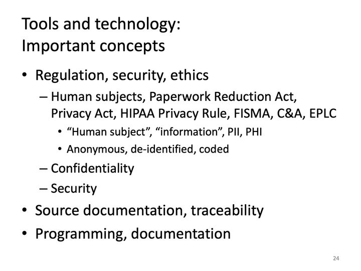 Slide 24: Tools and technology: Important concepts; its text follows