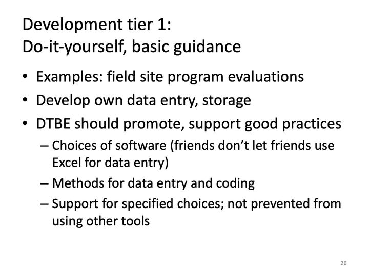 Slide 26: Development tier 1: Do-it-yourself, basic guidance; its text follows